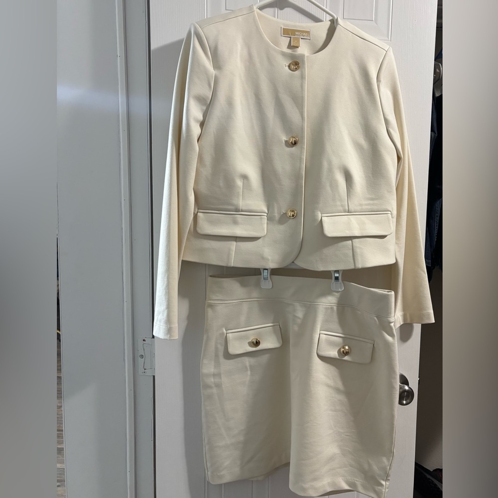 Michael Kors Cream Blazer and skirt with Gold Buttons